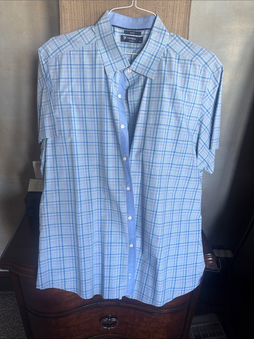 Daniel Cremieux Light Blue Plaid Short-Sleeve Button-Down Shirt